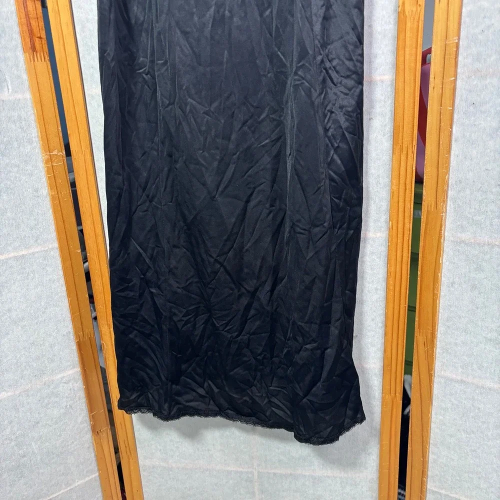Kayser Full Slip 38 Black Vintage Nylon Tricot Lace Trim Adjustable Straps USA‎